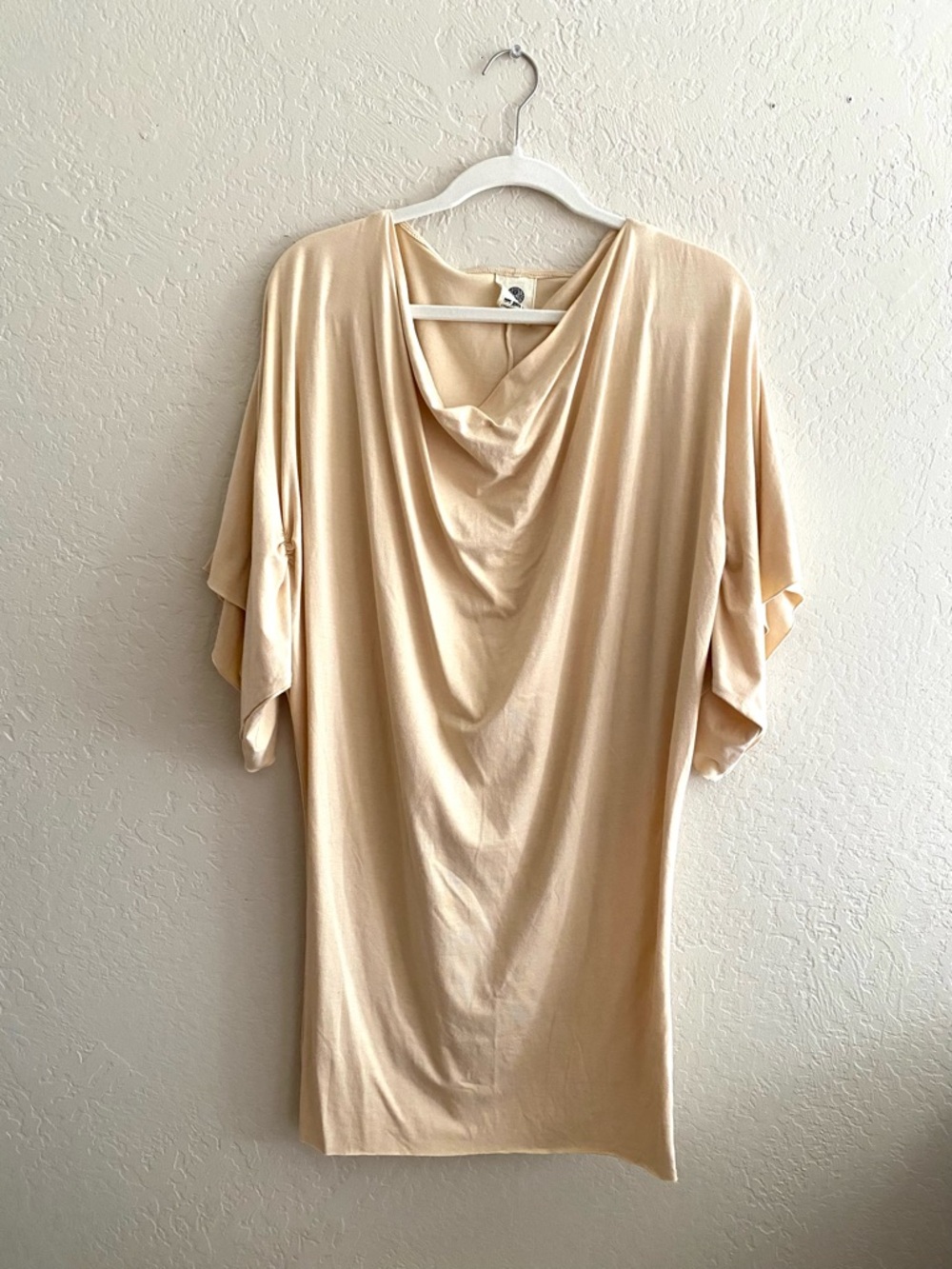 Draped Cowl Neck Women’s Top in Light Cream - Picture 2 of 4